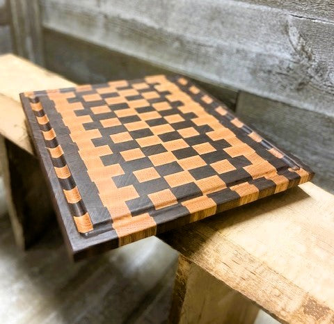 Cutting Board w/ juice groove. Wenge and Jatoba Wood. 11.75" x 13.25"